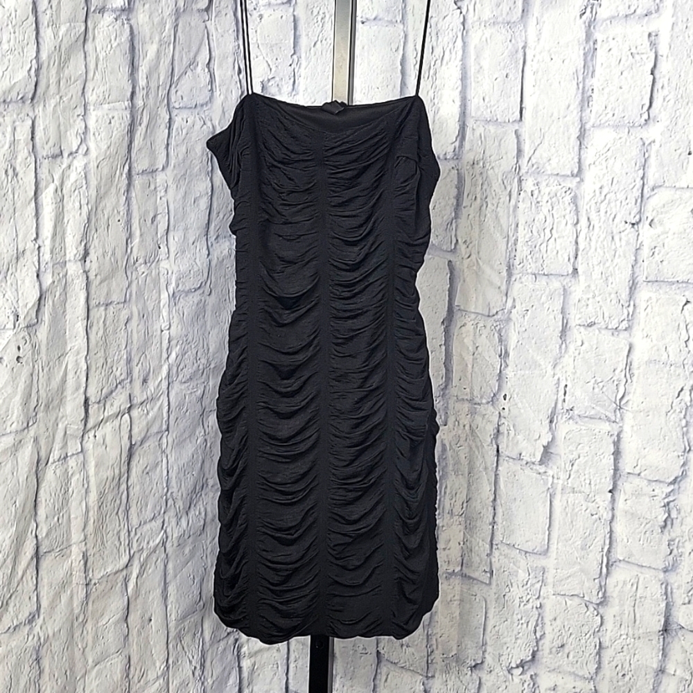 Windsor Black Ruched Spaghetti Strap Bodycon Dress Medium